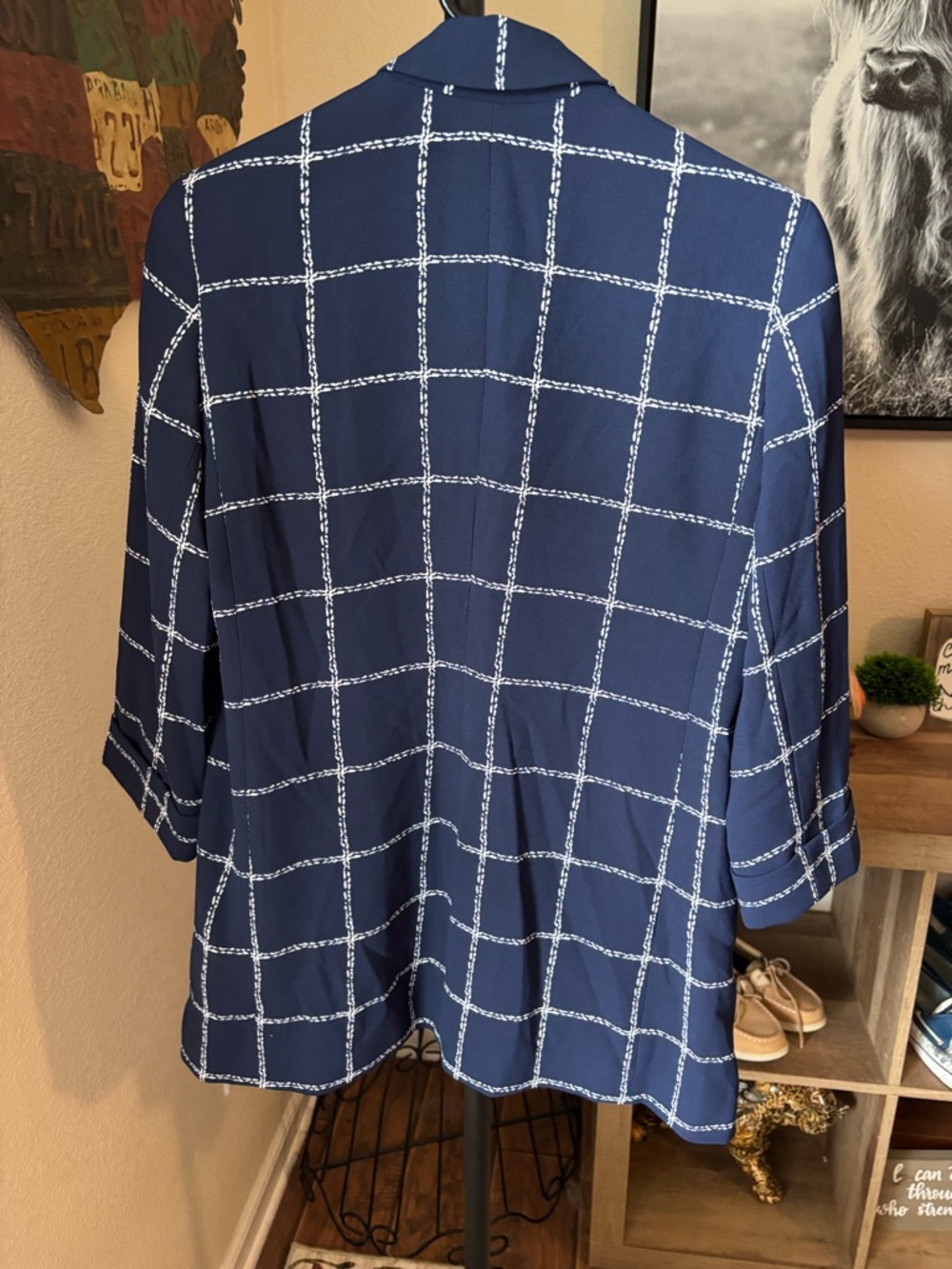 Express Navy Blazer with White Windowpane Grid - Picture 6 of 6